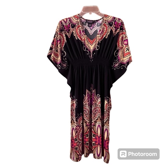 Signature Robbie Bee Woman’s Small Blouson Black And Paisley Print  Dress - Picture 1 of 6